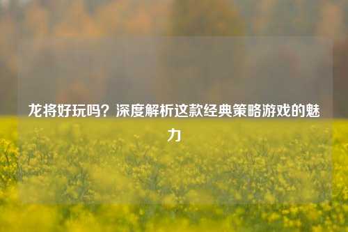 龙将好玩吗？深度解析这款经典策略游戏的魅力