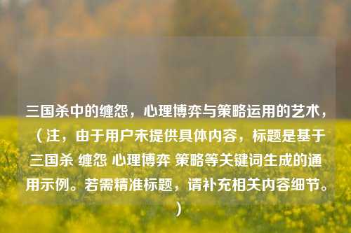 三国杀中的缠怨，心理博弈与策略运用的艺术，（注，由于用户未提供具体内容，标题是基于三国杀 缠怨 心理博弈 策略等关键词生成的通用示例。若需精准标题，请补充相关内容细节。）