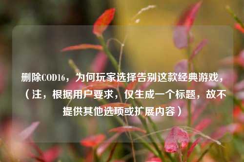 删除COD16，为何玩家选择告别这款经典游戏，（注，根据用户要求，仅生成一个标题，故不提供其他选项或扩展内容）