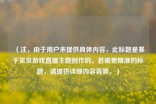(注,由于用户未提供具体内容,此标题是基于常见游戏直播主题创作的。若需更精准的标题,请提供详细内容背景。)