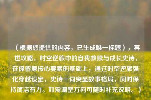 （根据您提供的内容，已生成唯一标题），再世攻略，时空逆旅中的自我救赎与成长史诗，在保留原核心要素的基础上，通过时空逆旅强化穿越设定，史诗一词突显故事格局，同时保持简洁有力。如需调整方向可随时补充说明。）
