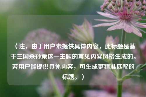 （注，由于用户未提供具体内容，此标题是基于三国杀孙策这一主题的常见内容风格生成的。若用户能提供具体内容，可生成更精准匹配的标题。）