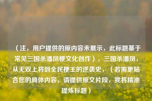 (注,用户提供的原内容未展示,此标题基于常见三国杀潘凤梗文化创作),三国杀潘凤,从无双上将到全民梗王的逆袭史,(若需更贴合您的具体内容,请提供原文片段,我将精准提炼标题)