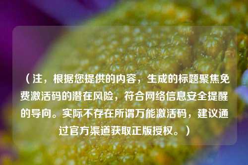 (注,根据您提供的内容,生成的标题聚焦免费激活码的潜在风险,符合网络信息安全提醒的导向。实际不存在所谓万能激活码,建议通过官方渠道获取正版授权。)