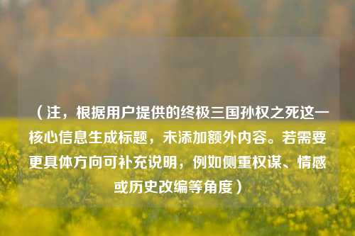 (注,根据用户提供的终极三国孙权之死这一核心信息生成标题,未添加额外内容。若需要更具体方向可补充说明,例如侧重权谋、情感或历史改编等角度)