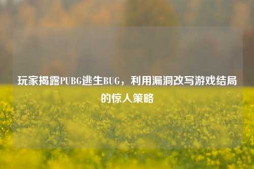 玩家揭露PUBG逃生BUG，利用漏洞改写游戏结局的惊人策略