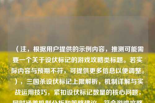 （注，根据用户提供的示例内容，推测可能需要一个关于设伏标记的游戏攻略类标题。若实际内容与预期不符，可提供更多信息以便调整。），三国杀设伏标记上限解析，机制详解与实战运用技巧，紧扣设伏标记数量的核心问题，同时涵盖机制分析和策略建议，符合游戏攻略类文章的常见结构，长度适中且关键词突出。）